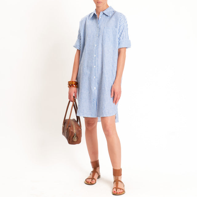 Tensione in-Abito chemisier misto lino a righe - Blu/bianco