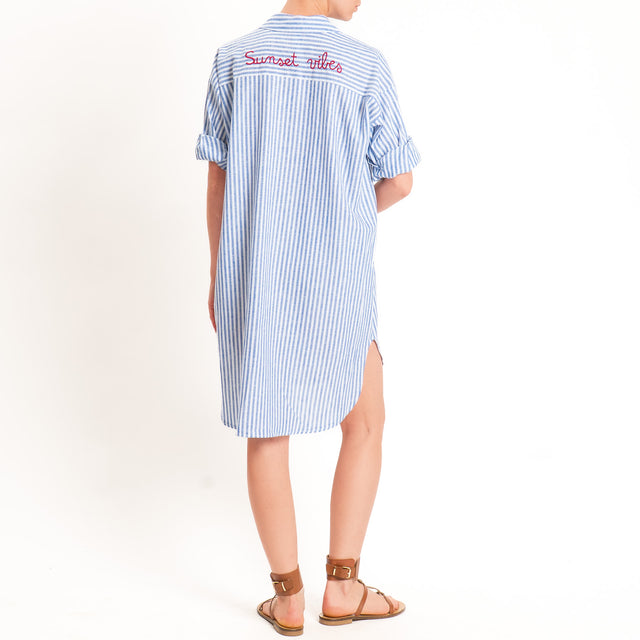 Tensione in-Abito chemisier misto lino a righe - Blu/bianco