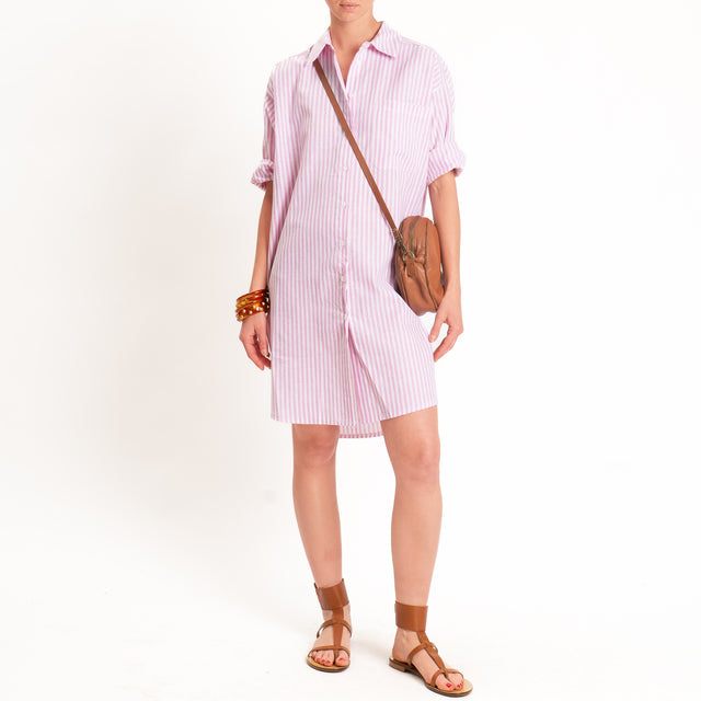 Tensione in-Abito chemisier misto lino a righe - rosa/bianco