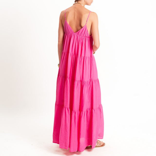 Tensione in-Abito balze in mussola bretelle regolabili - fucsia