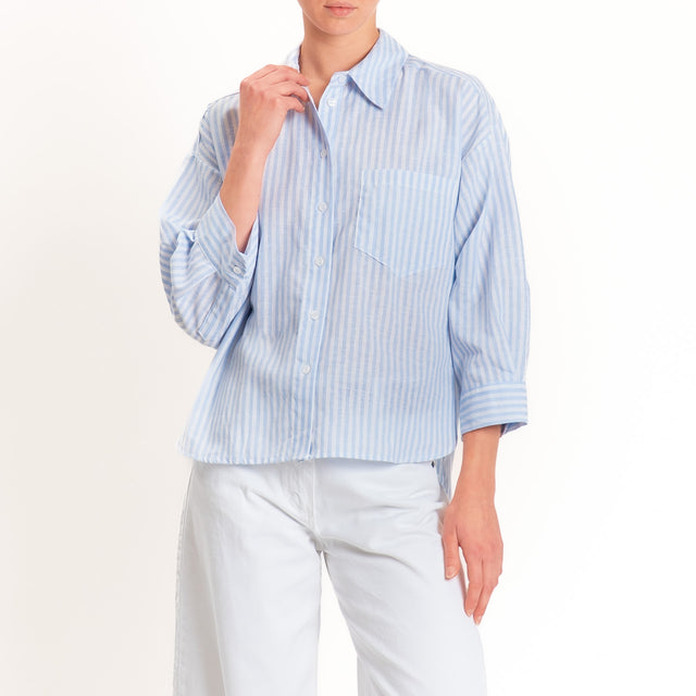 Tensione in-Camicia a righe misto lino - celeste/bianco