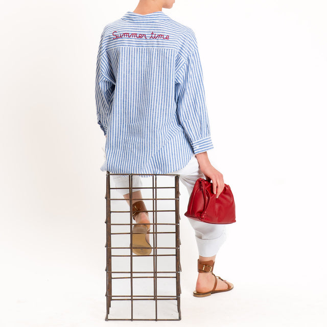 Tensione in-Camicia a righe misto lino - Blu/bianco