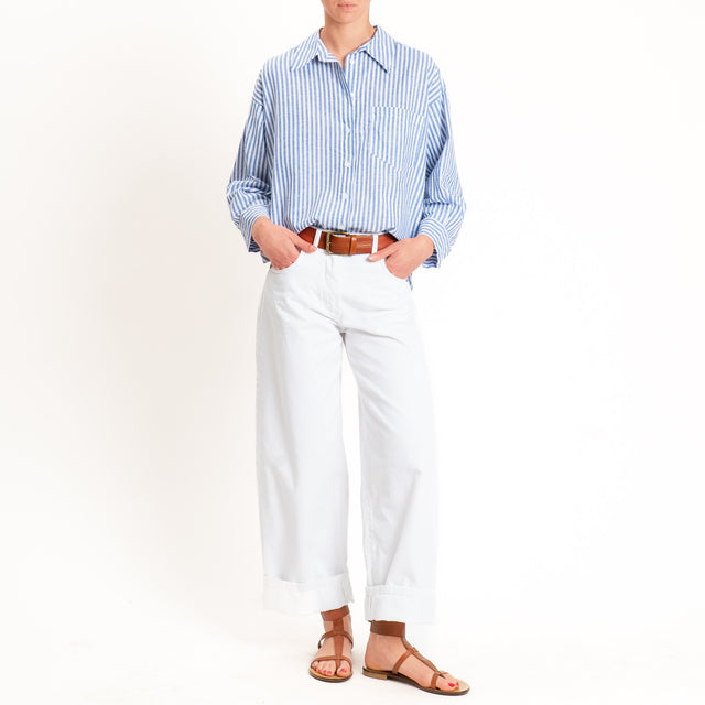 Tensione in-Camicia a righe misto lino - Blu/bianco