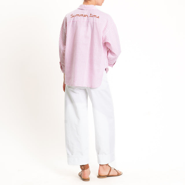 Tensione in-Camicia a righe misto lino - rosa/bianco