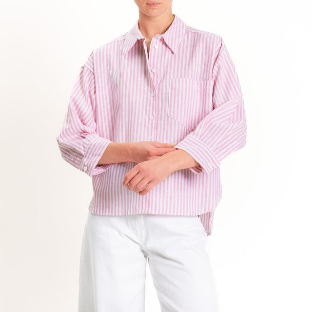 Tensione in-Camicia a righe misto lino - rosa/bianco