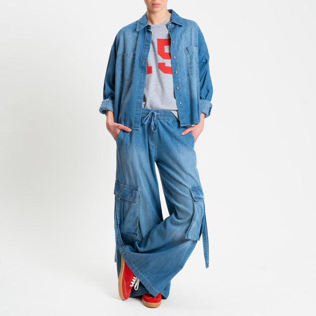 Tensione in-Camicia jeans tela light spacchi later - denim