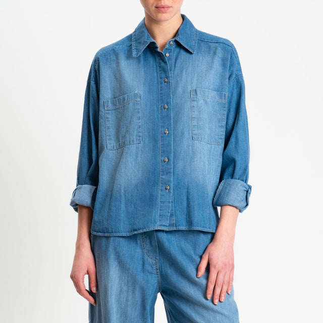 Tensione in-Camicia jeans tela light spacchi later - denim