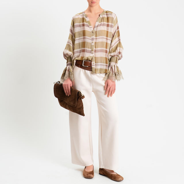 Haveone-Pantalone felpa elastico in vita - panna