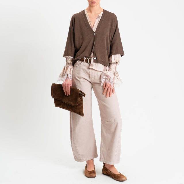 Zeroassoluto-Cardigan scollo v manica 3/4 - choco