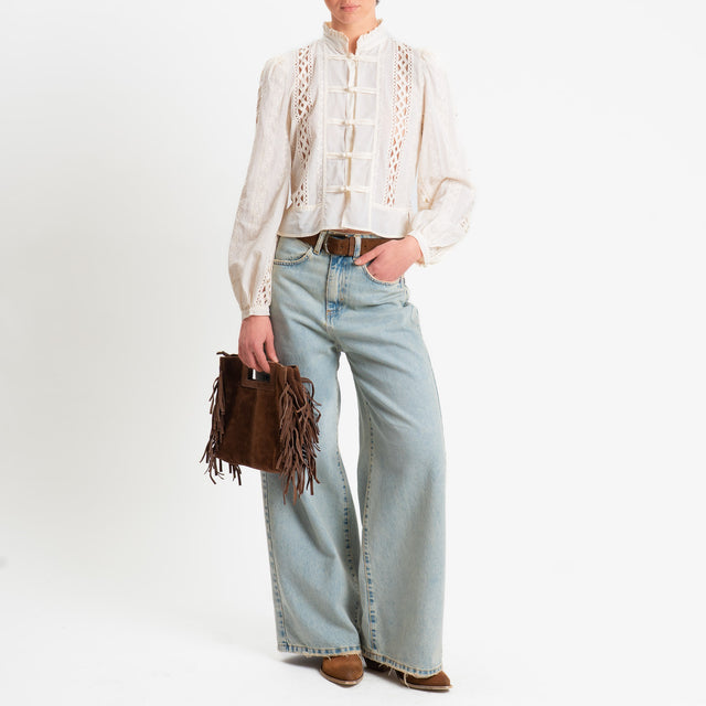 Tensione in-Camicia mandarin con ricami - burro