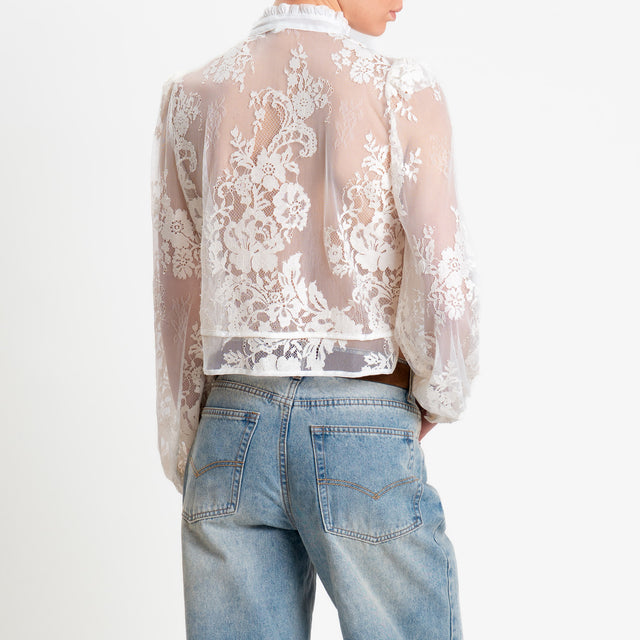 Tensione in-Camicia mandarin tulle con ricami - burro