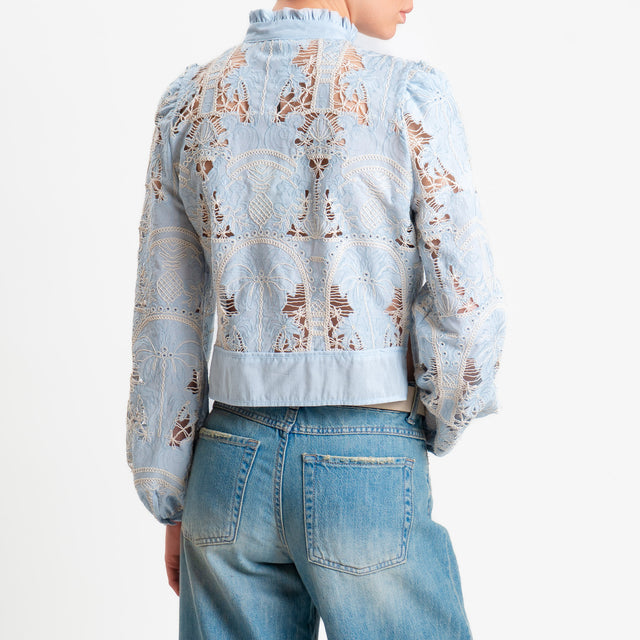 Tensione in-Camicia mandarin con ricami - cielo