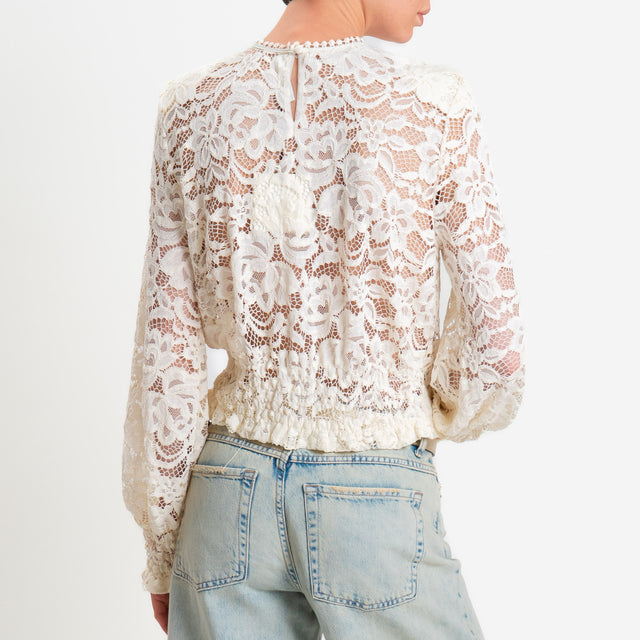 Tensione in-Blusa pizzo macramè con spalline - burro