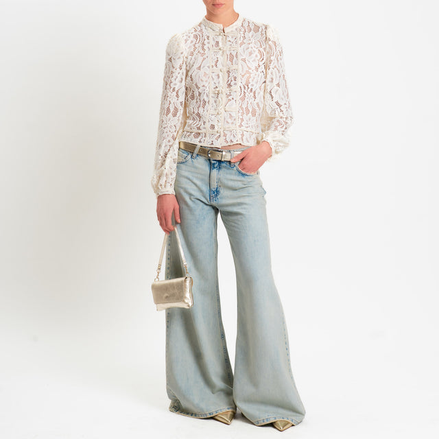 Tensione in-Camicia mandarin pizzo macramè - burro