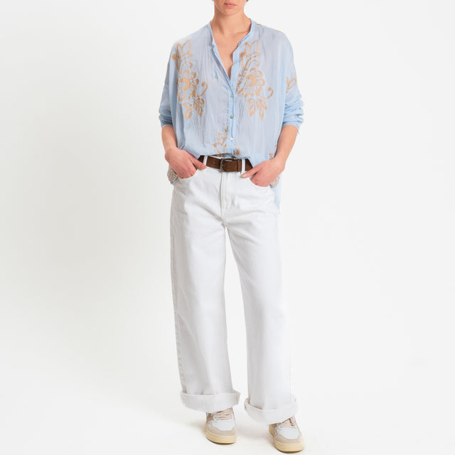 Tensione in-Camicia mussola misto seta con ricami - cielo/biscotto