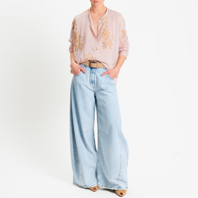 Tensione in-Camicia mussola misto seta con ricami - cipria/biscotto