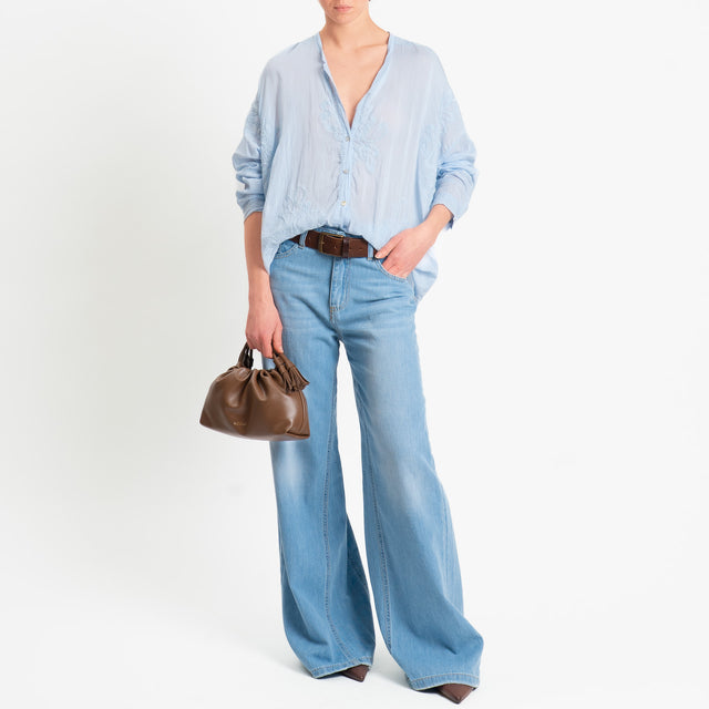 Tensione in-Camicia mussola con ricami misto seta - sky