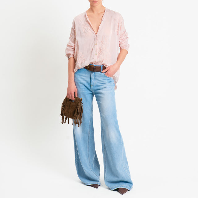 Tensione in-Camicia mussola con ricami misto seta - cipria