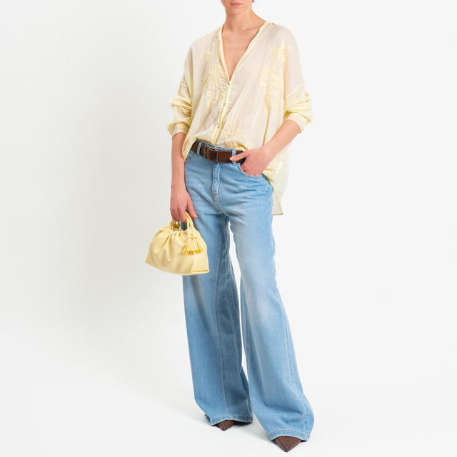 Tensione in-Camicia mussola con ricami misto seta - giallo