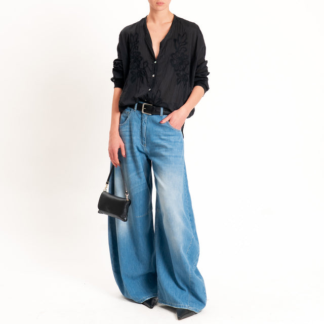 Tensione in-Camicia mussola con ricami misto seta - nero