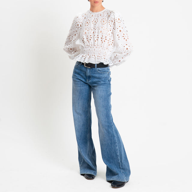 Tensione in-Blusa traforata elastico in vita - bianco