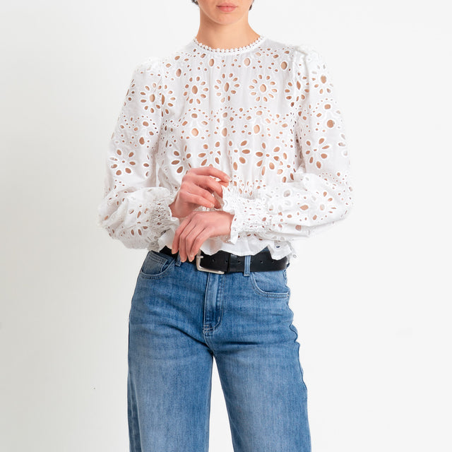 Tensione in-Blusa traforata elastico in vita - bianco
