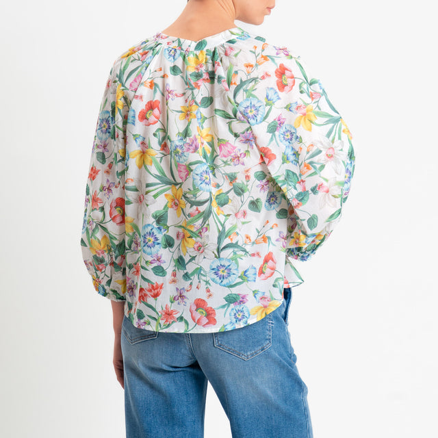 Tensione in-Camicia mussola fantasia floreale - latte/verde/rosso