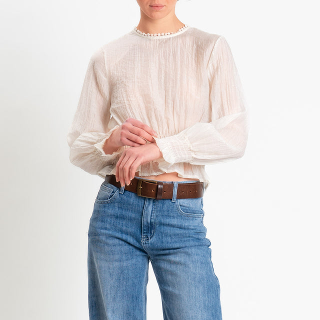 Tensione in-Blusa mussola goffrata elastico in vita - panna