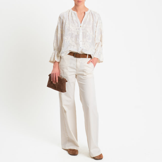 Tensione in-Camicia mussola misto seta con ricami - burro