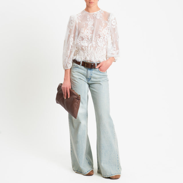 Tensione-Blusa pizzo elasticizzato elastico in vita - burro