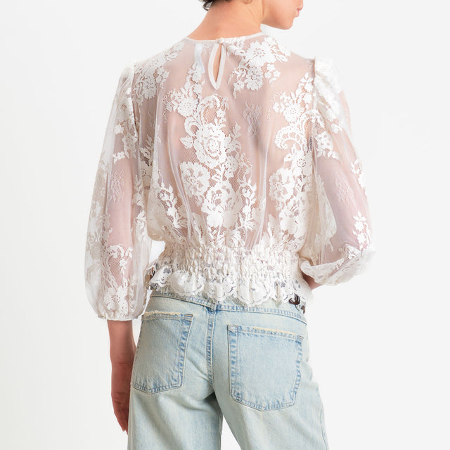 Tensione-Blusa pizzo elasticizzato elastico in vita - burro