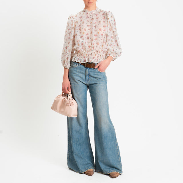 Tensione in-Blusa mussola fantasia fiori - burro/rosa/cielo