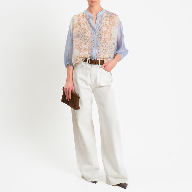 Tensione in-Camicia mussola fantasia floreale - cielo/burro/rosa