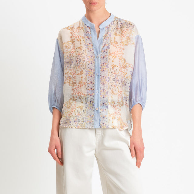 Tensione in-Camicia mussola fantasia floreale - cielo/burro/rosa