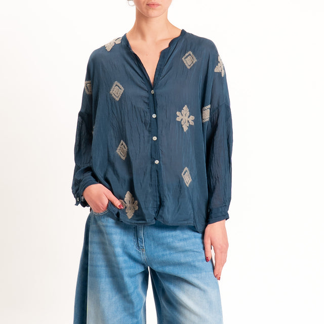 Tensione in-Camicia misto seta con ricami - blu