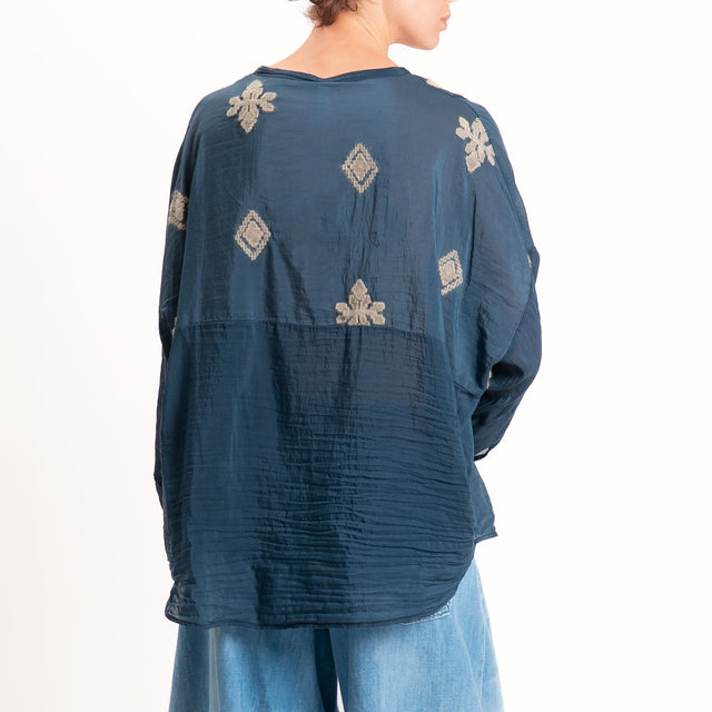Tensione in-Camicia misto seta con ricami - blu