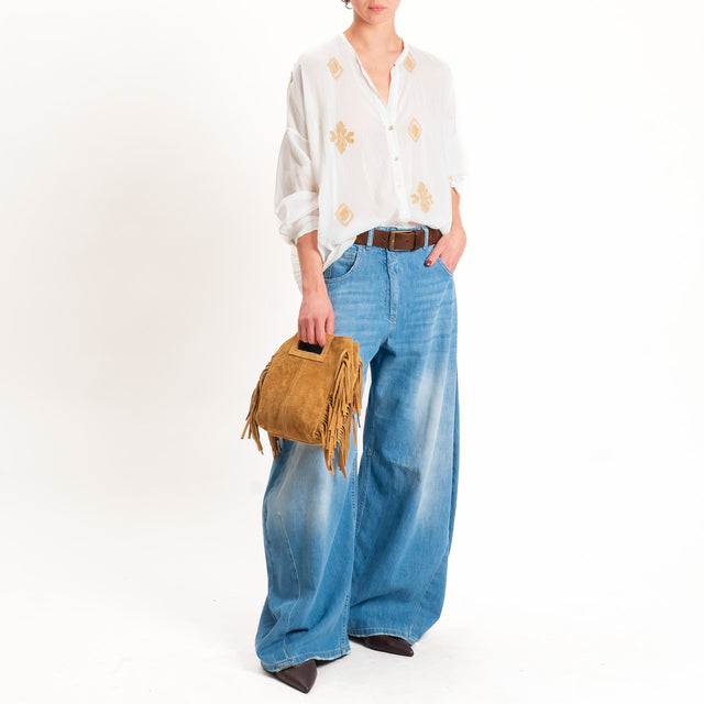Tensione in-Camicia misto seta con ricami - panna