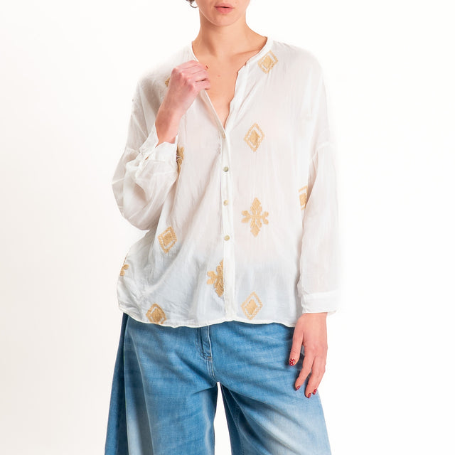 Tensione in-Camicia misto seta con ricami - panna