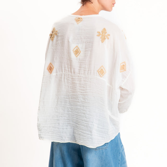 Tensione in-Camicia misto seta con ricami - panna