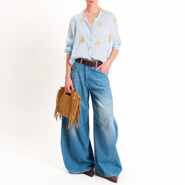Tensione in-Camicia misto seta con ricami - sky