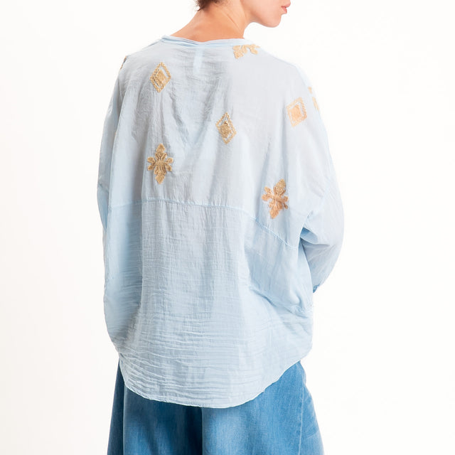 Tensione in-Camicia misto seta con ricami - sky