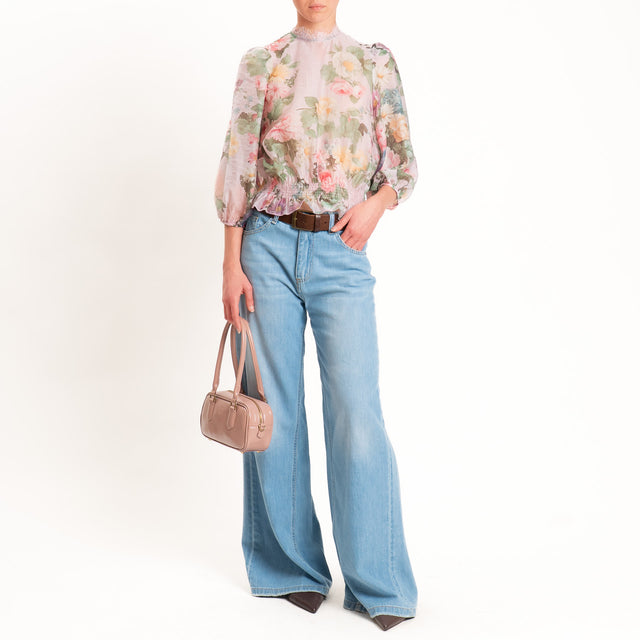 Tensione in-Blusa mussola fantasia floreale - rosa/giallo/verde