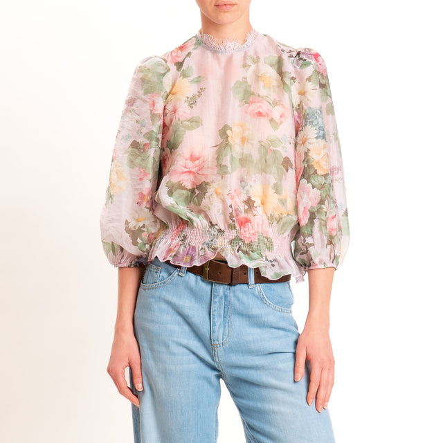 Tensione in-Blusa mussola fantasia floreale - rosa/giallo/verde