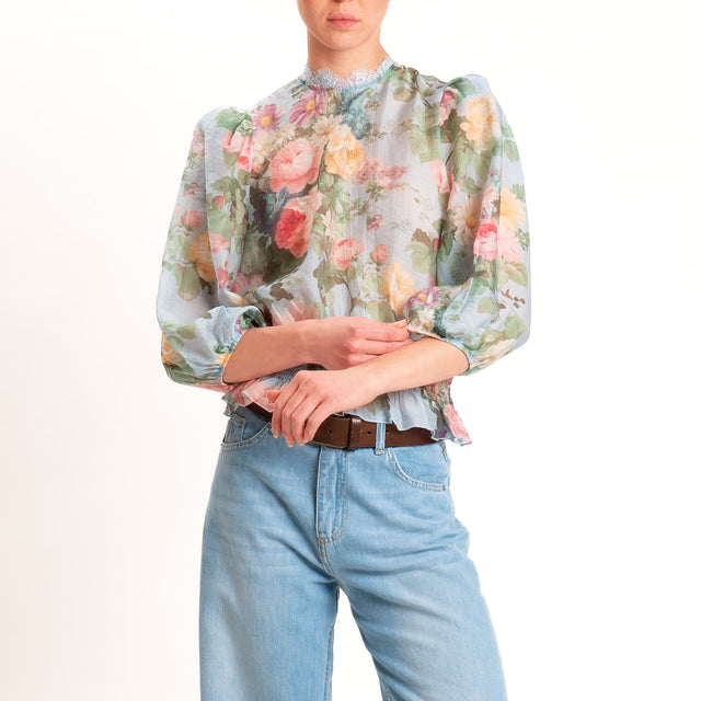 Tensione in-Blusa mussola fantasia floreale - celeste/rosa/verde