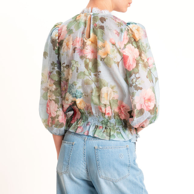 Tensione in-Blusa mussola fantasia floreale - celeste/rosa/verde