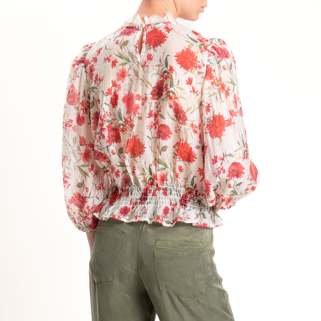 Tensione in-Blusa mussola fantasia floreale - burro/rosso/verde