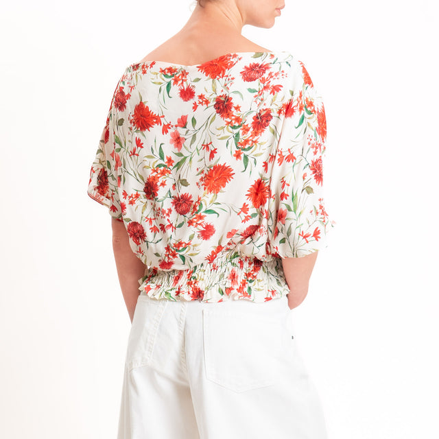Tensione in-Blusa monospalla fantasia floreale - burro/rosso/verde