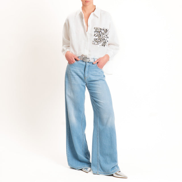 Tensione in-Camicia 100% tasca paillettes - bianco
