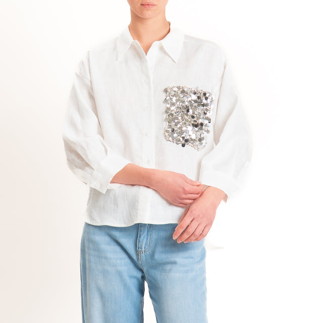Tensione in-Camicia 100% tasca paillettes - bianco