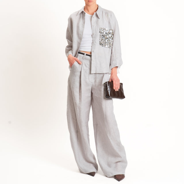 Tensione in-Camicia 100% tasca paillettes - perla